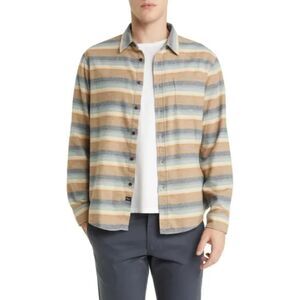 RAILS Mens Shirt Medium Tan Stripe Flannel Button Up Pocket RUNSON SANTA FE $148